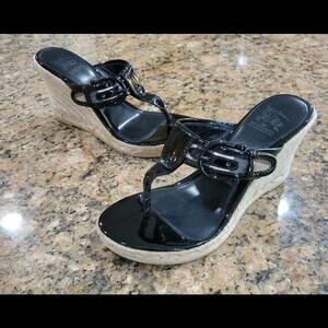 Burberry Itcon30lun Black Nova Check Wedge Sandals Espadrille Womens Shoes 37 7
